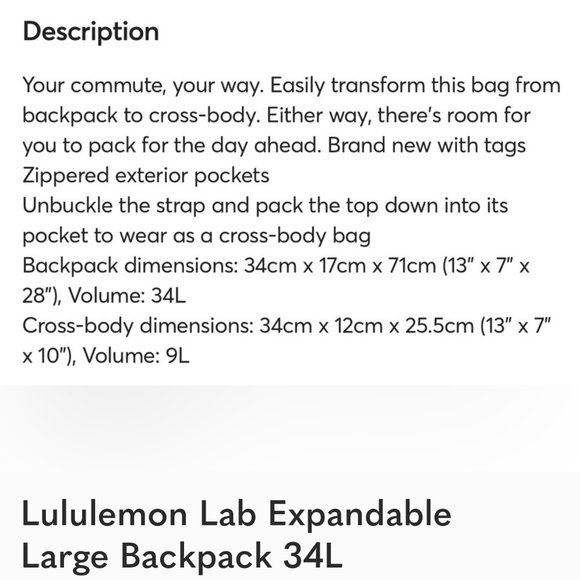 Lululemon Lab Expandable Backpack and Large Sling main image 8